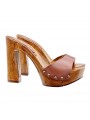 BRAUNE LEDER HOLZEFFECKT CLOGS MIT HOHEM ABSATZ