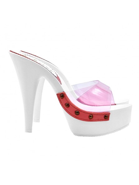 Transparent Cinderella sandals white base and pink glass effect band | Made
