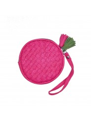 FUCHSIA COIN PURSE WITH HANDLE AND FRINGES