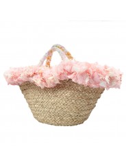 SAC EN OSIER BORD FLEURI ROSE