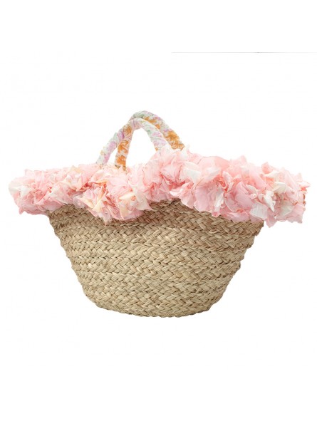 SAC EN OSIER BORD FLEURI ROSE