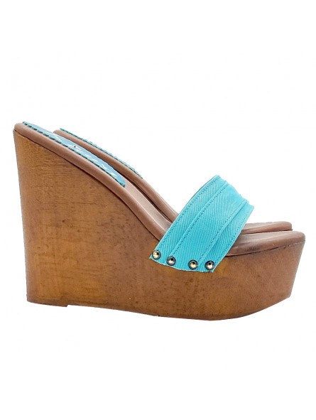 TÜRKIS-KEILSCHUHE MIT ABSATZ 13 CM