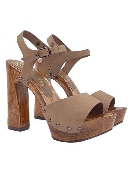 TAUPEFARBIGE SANDALEN MIT HOHEM ABSATZ