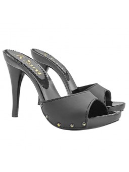 ZUECO CUERO NEGRO CON TACON 12