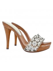 SABOTS EN CUIR BLANC LASER AVEC TALON HAUT