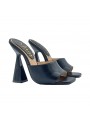 BLACK SANDALS WITH PYRAMID HEEL AND SQUARE TOE