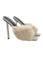 ELEGANT BEIGE SANDALS WITH SYNTHETIC FUR