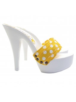 WEISSE MULES MIT GELBEM POLKA DOT BAND