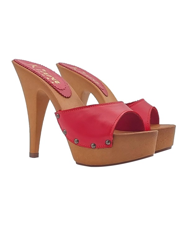 ZUECO ALTOS DE PIEL ROJO