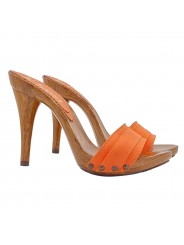 ORANGE CLOGS MIT HOHEM ABSATZ