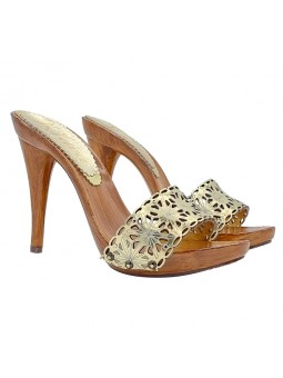 SABOTS EN CUIR OR AU LASER AVEC TALON HAUT