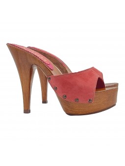 DARK PINK SUEDE CLOGS WITH HIGH HEEL