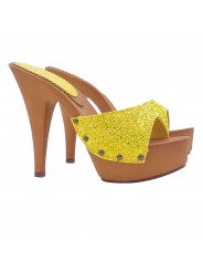 ZUECOS AMARILLOS GLITTER ALTOS Y ELEGANTES