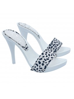 WHITE CLOGS WITH "DALMAT EFFECT" PRINT AND HIGH HEEL