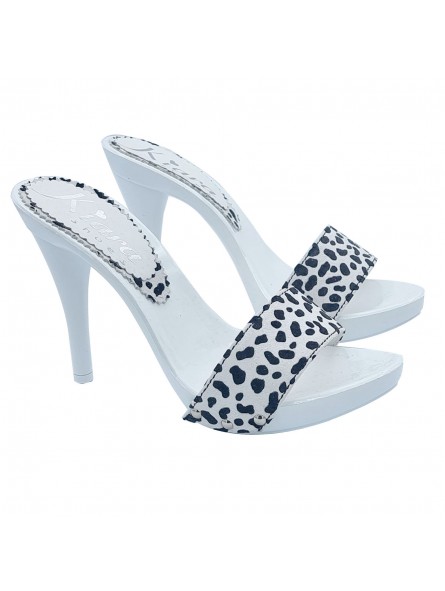 WHITE CLOGS WITH "DALMAT EFFECT" PRINT AND HIGH HEEL