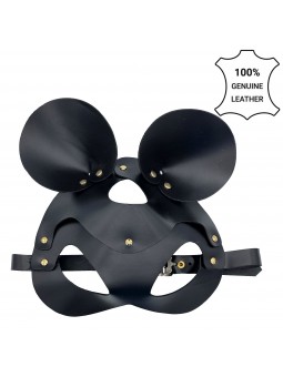 BLACK LEATHER MASK WITH REMOVABLE EARS