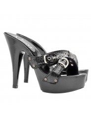 SCHWARZE "PYTHON-EFFEKT" CLOGS MIT HOHEM ABSATZ