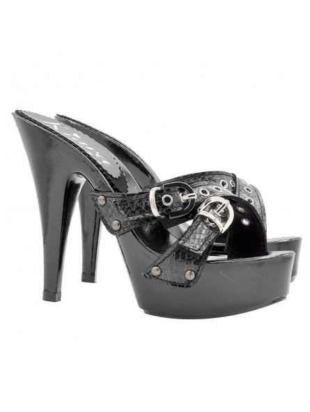 SCHWARZE "PYTHON-EFFEKT" CLOGS MIT HOHEM ABSATZ