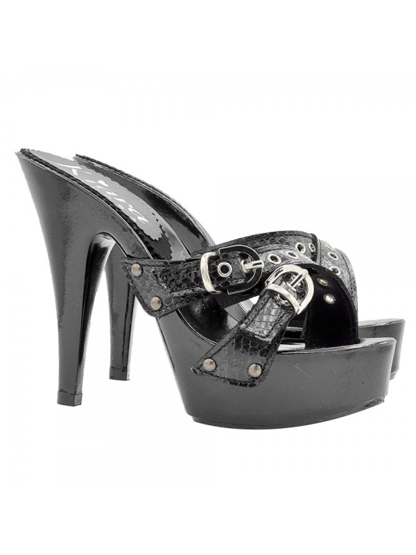 SCHWARZE "PYTHON-EFFEKT" CLOGS MIT HOHEM ABSATZ