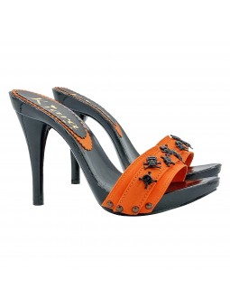 ZOCCOLI HALLOWEEN NERI CON FASCIA ARANCIONE E TESCHI