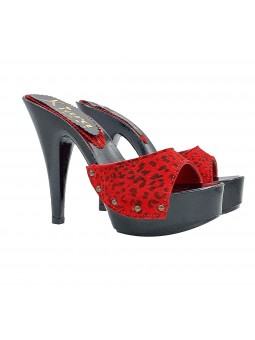 MULE NEGRO CON BANDA DE ANTE LEOPARDO ROJO