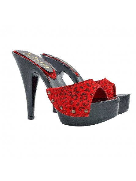 SCHWARZE MULES MIT ROTEM WILDLEDERBAND