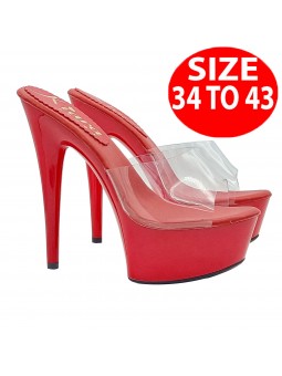 SABOT ROUGE TRANSPARENT A TALON HAUT