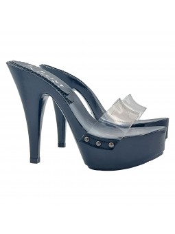 BLACK CLOGS WITH TRANSPARENT BAND AND HEEL 13