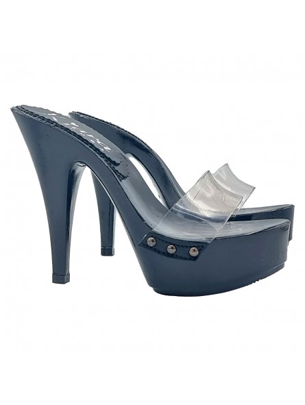 SCHWARZE CLOGS MIT TRANSPARENTEM BAND UND ABSATZ 13