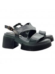 BEQUEME SCHWARZE LEDER-PLATTFORMSANDALEN