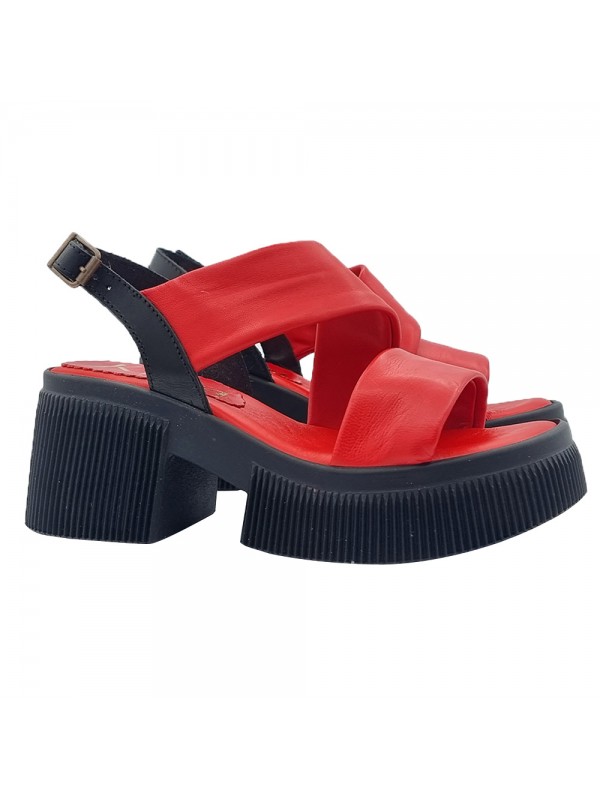 BEQUEME ROTE PLATTFORM-SANDALEN AUS LEDER