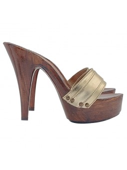 ZOCCOLI IN PELLE ORO CON TACCO 13 CM