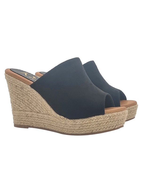 BEQUEME SCHWARZE WEDGES AUS SYNTHETISCHEM WILDLEDER