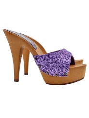 ELEGANTE CLOGS MIT HOHEM ABSATZ IN LILA GLITTER