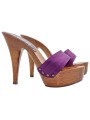 CLOGS WITH PURPLE SATIN BAND AND STILETTO HEEL
