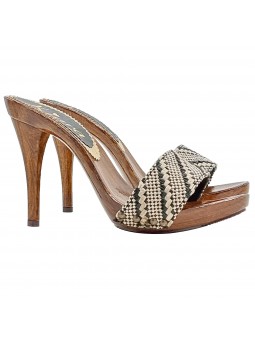 CLOGS WITH TWEED BAND AND STILETTO HEEL