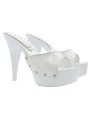 GLOSSY WHITE PATENT MULES WITH HIGH HEEL