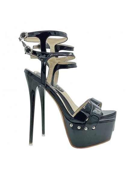 Sandales noires très hautes à talon aiguille de 17,5 cm - KH10101 NERO VERNICE