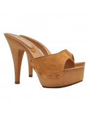 Zuecos con banda de ante y tacón 13 - Made in Italy - K93001 CAM CAMEL