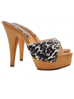 Leather clogs with spotted print and 13 heel