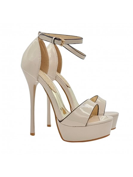 HIGH BEIGE PATENT SANDALS WITH STRAP