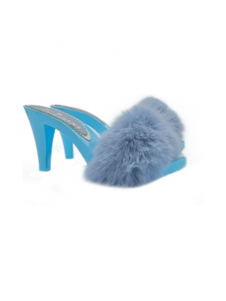 BLAUE CLOGS MIT PELZ UND 9...