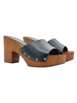 Black leather clogs with...