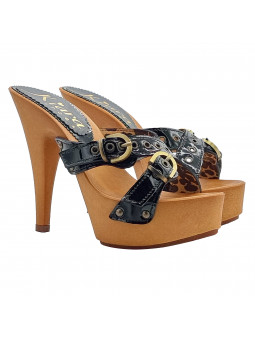 BLACK PATENT CLOGS 13 CM HEEL