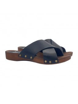 BLACK CLOGS WITH CROSSED...