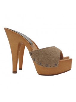 CLOGS IN TAUPE SUEDE AND...