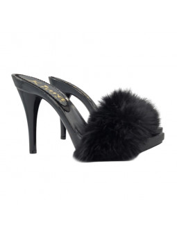 SCHWARZE HOLZSCHUHE AUS PELZ